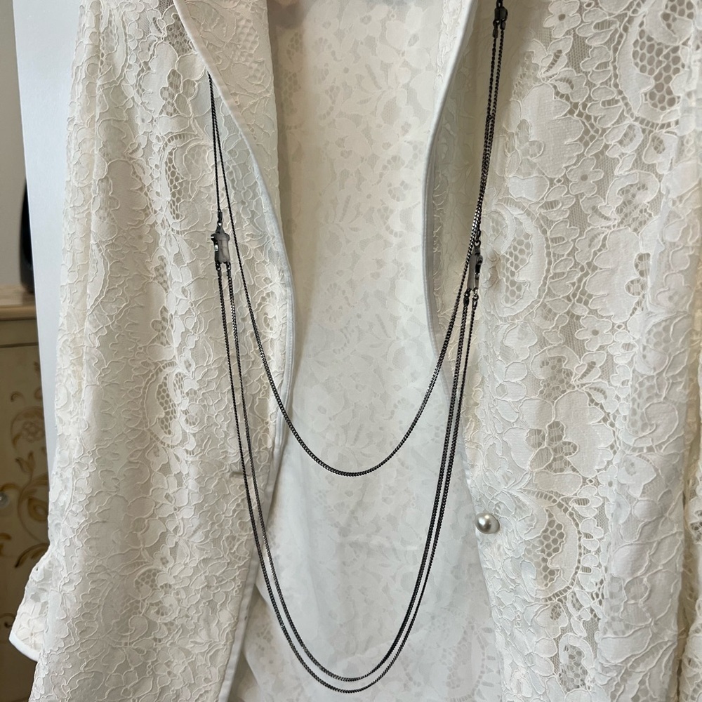 nib ONE TEASPOON Long Draped 30 inch Chain Stackable Necklace in Vintage Silver - Picture 3 of 6